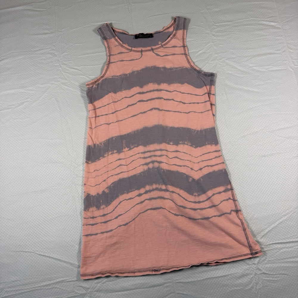 KLD Signature Small Tie Dye Tank Top Pink Grey Sleeveless T-Shirt Dress USA